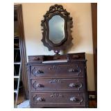 VINTAGE DRESSER WITH MARBLE CENTER, GLOVE BOX TOP