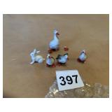 MINIATURE PORCELAIN GEESE AND RABBIT, MOM GOOSE