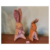 2 VINTAGE STUFFED BUNNIES, 8" WITHOUT EARS