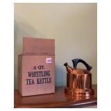 2 QT SOLID COPPER WHISTLING TEA KETTLE, NEW IN