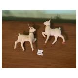2 6" WHITE FLOCKED DEER, MADE IN JAPAN