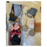 TALCUM POWDER GLASS JAR, DRAWSTRING BAGS, BOWS,