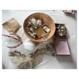 GLASS EGGS, BASKET, LACE COLLARS, TRIM, VIOLET