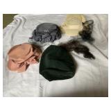 HATS, GRAY W/ NET, OVERSIZE BURGUNDY ETC.