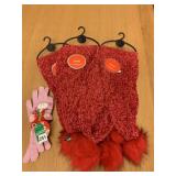 3 PINK SCARVES AND PAIR GLOVES FAUX FUR SOFT
