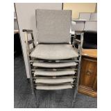 WOOD ARMCHAIRS GRAY UPHL. STACKING