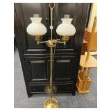 BRASS DOUBLE SIDED FLOOR LAMP W/ HURRICANE AND