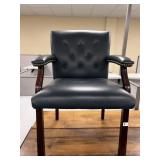 BLUE LEATHER ARMCHAIR TACK STRIP SIDES, BUTTON