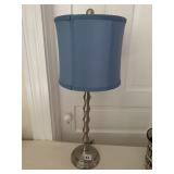 PEWTER FINISH LAMP W/ BLUE SHADE