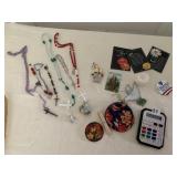 ROSARY BEAD NECKLACE, ART GLASS BIRD