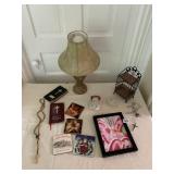 ROSARY BEAD NECKLACE, LAMP, ETC.