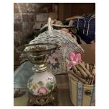 LAMP, CLOTHING PIN, WICKER BASKET