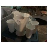 MILK GLASS PITCHER AND GLASSES