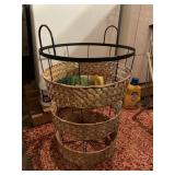 WIRE AND WICKER LAUNDRY BASKET