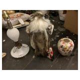 LAMP MILK GLASS, VICTORIAN SANTA, VASE