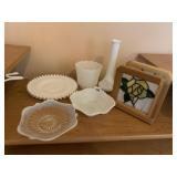 ROSE NAPKIN HILDER-STAINED GLASS, MILK GLASS