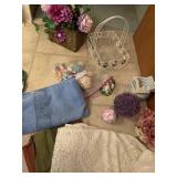 TABLECLOTH, WIRE BASKET, ROSES, ETC.