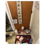 WELCOME SIGN, TOILET PAPER HOLDER, RUG, ETC.