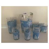 GLASSES AND PITCHER 8 SM. 2 LARGE GLASSES