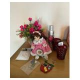 FLOWERS, GLASSES, DOLL