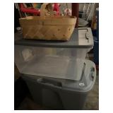 GRAY TOTE, CLEAR TOTE, BASKET, NUTCRACKER W/ PICK