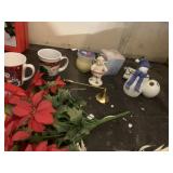 CHRISTMAS FIGURE, BASKET W/ PINECONES