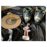 SANDWICH PLATE, 2 VASES, FIGURINE