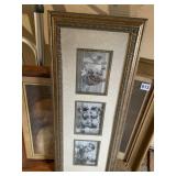 GOLD FRAME PICTURE, GIRL W/ FLOWER PRINT