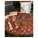 GLASS DISH, FIGURINES, PICTURE FRAME