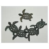 FOUR CONNECTED BRASS TURTLES WITH 2 HANGING HOOKS