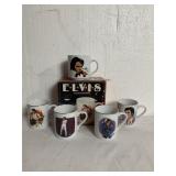 ELVIS COLLECTORS MUGS, SET OF 4 PLUS 1
