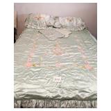 GREEN SATIN 4 PC EMBROIDERED BEDSPREAD SET 2
