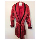 RED AND BLACK SATIN PUFFY SHORT KNEE LENGTH ROBE