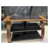 MODERN TV STAND W/ SMOKED GLASS, WOOD FRAME 44" X