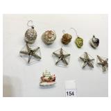 SILVER STAR ORNAMENTS, FRUITS, PLASTIC SANTA