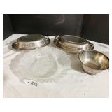 SILVERPLATE BOWLS, GLASS BOWL