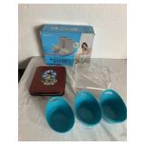 NEW HEATED SLIPPERS, ACRYLIC BOX WITH LID, ART