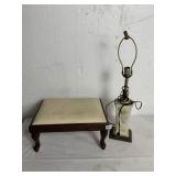 CHERRY TONE FOOT STOOL AND BRASS BASE HAND