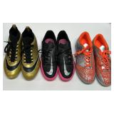 3 PAIRS OF SZ 8 SOCCER CLEATS, ORANGE PAIR INDOOR