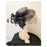 MR CHARLES FINE BLACK STRAW HAT WITH BLACK