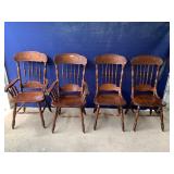 4 WOOD CHAIRS, PRESSED BACK 2 ARMCHAIRS