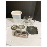 SILVER PLATE BUTTER DISH, ETC.