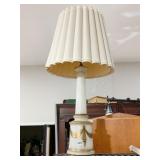 GLASS LAMP UNUSUAL SHADE W/ GOLD DRAPE DESIGN