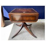 LEATHER SIDE TABLE WITH DROP SIDES, CLAW METAL