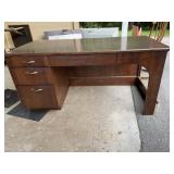 OAK KNEEHOLE DESK WAS ATTACHED TO WALL
