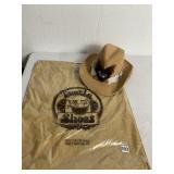 LEATHER AND SUEDE HAT, SZ SMALL, FEATHERED HAT