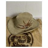 SAVOY HATS SZ MEDIUM LEATHER AND SUEDE HAT WITH