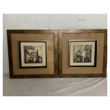 PAIR OF SQUARE WOOD FRAMED DECORATIVE WALL ART,