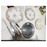 MEAT FORK, HAND PAINTED PLATES ETC.