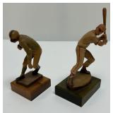 ANR WOOD CARVED BASEBALL PLAYER AND FOOTBALL